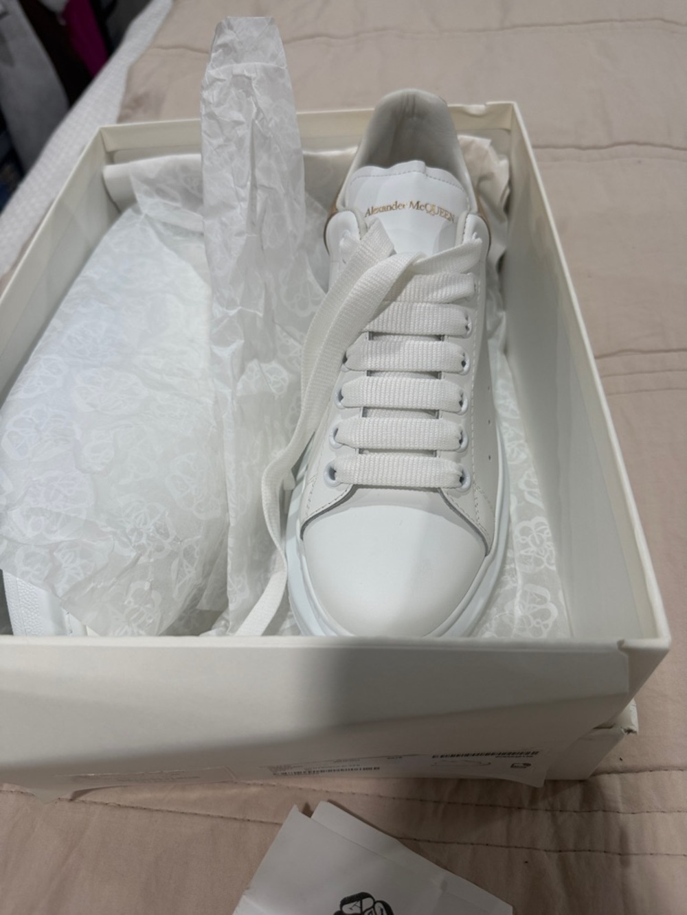 Alexander McQueen White Leather Platform Sneaker with Gold Logo